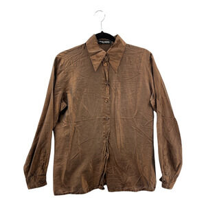 Escada Womens Button Front Shirt Brown Long Sleeve Lightweight Collar Germany L